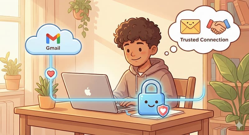 Secure Gmail connection process showing OAuth consent screen